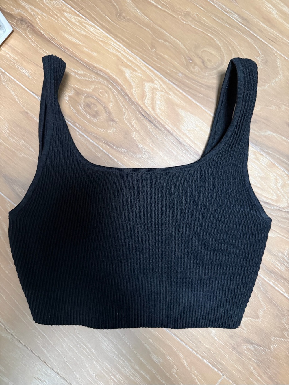 Aritzia Black Ribbed Square-Neck Crop Top